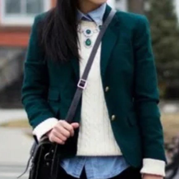 J.CREW SCHOOLBOY classic GREEN STRETCH WOOL SLIM FITTED BLAZER JACKET sz 0